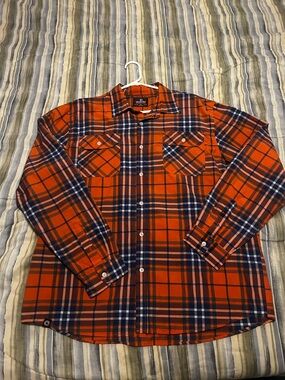 Akademiks Orange and Navy Plaid Long-Sleeve Button-Down Shirt